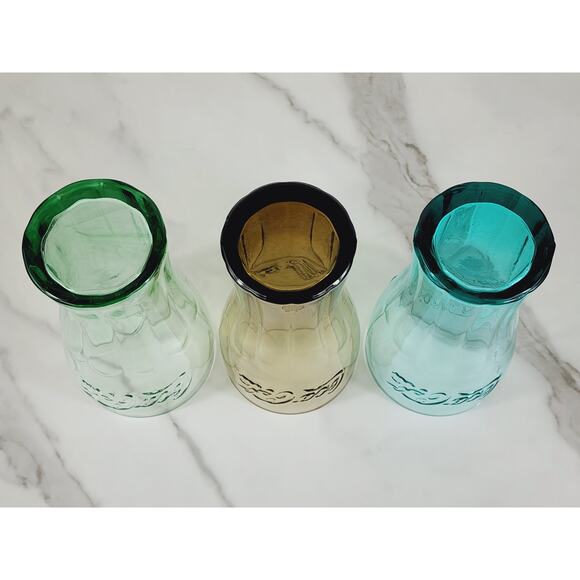 Coca Cola Libbey Drinking Glasses 16oz Embossed 6" Retro Green Blue Brown x3 - Picture 12 of 13